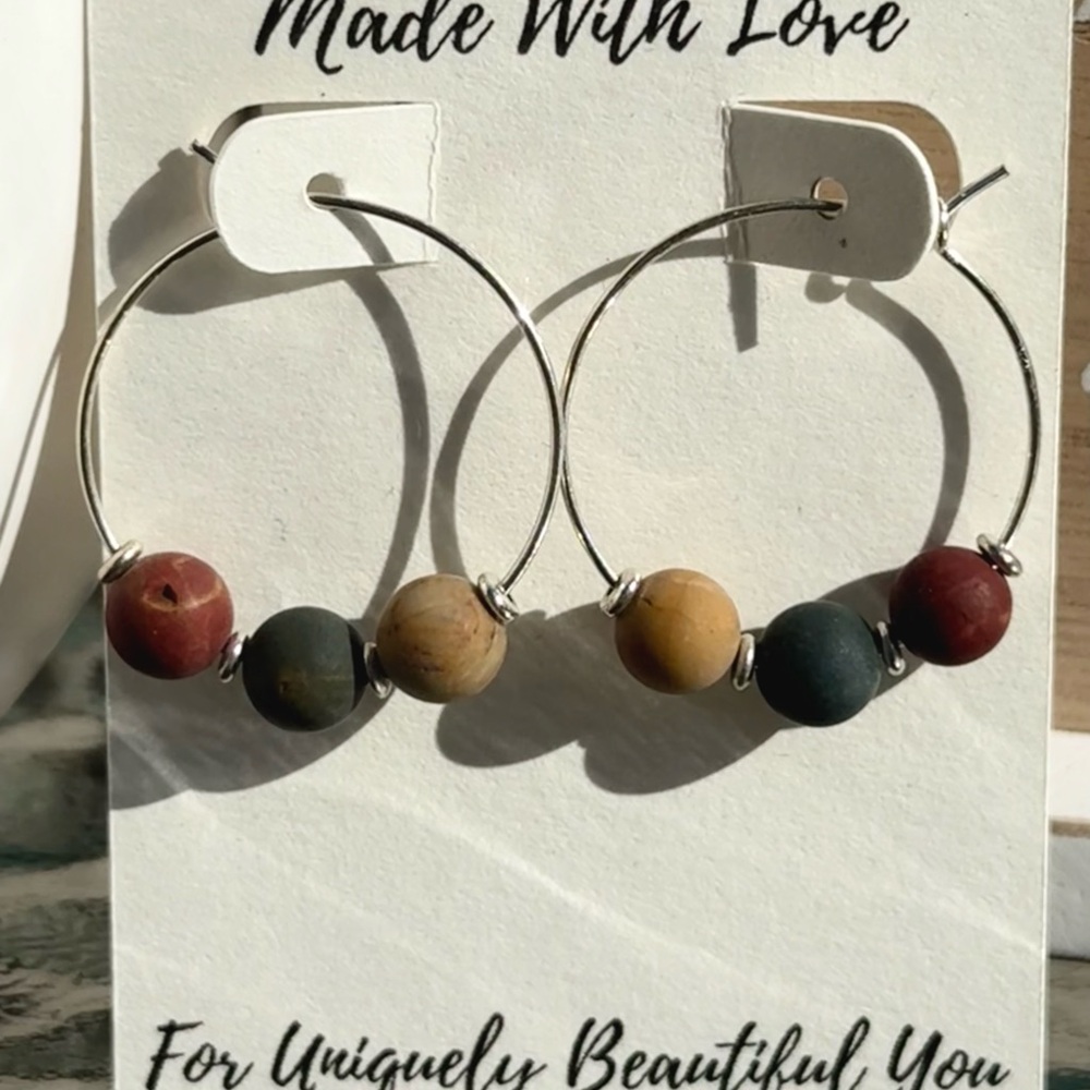 Handcrafted Red Creek Jasper Sterling Silver Hoop Earrings